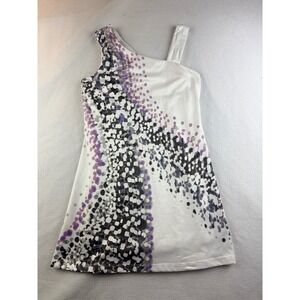 Tai‎ One Shoulder Dress Womens Size S White Purple Abstract Sleeveless Mini